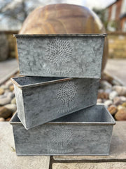 Set Of 3 Zinc Rectangular Garden Planters Plant Pot Embossed Heritage Tree0