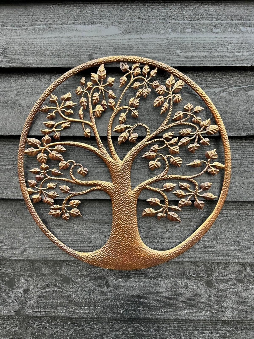 Bronze Tree Of Life Dimple Metal Garden Outdoor Wall Art Plaque 80cm Diameter7