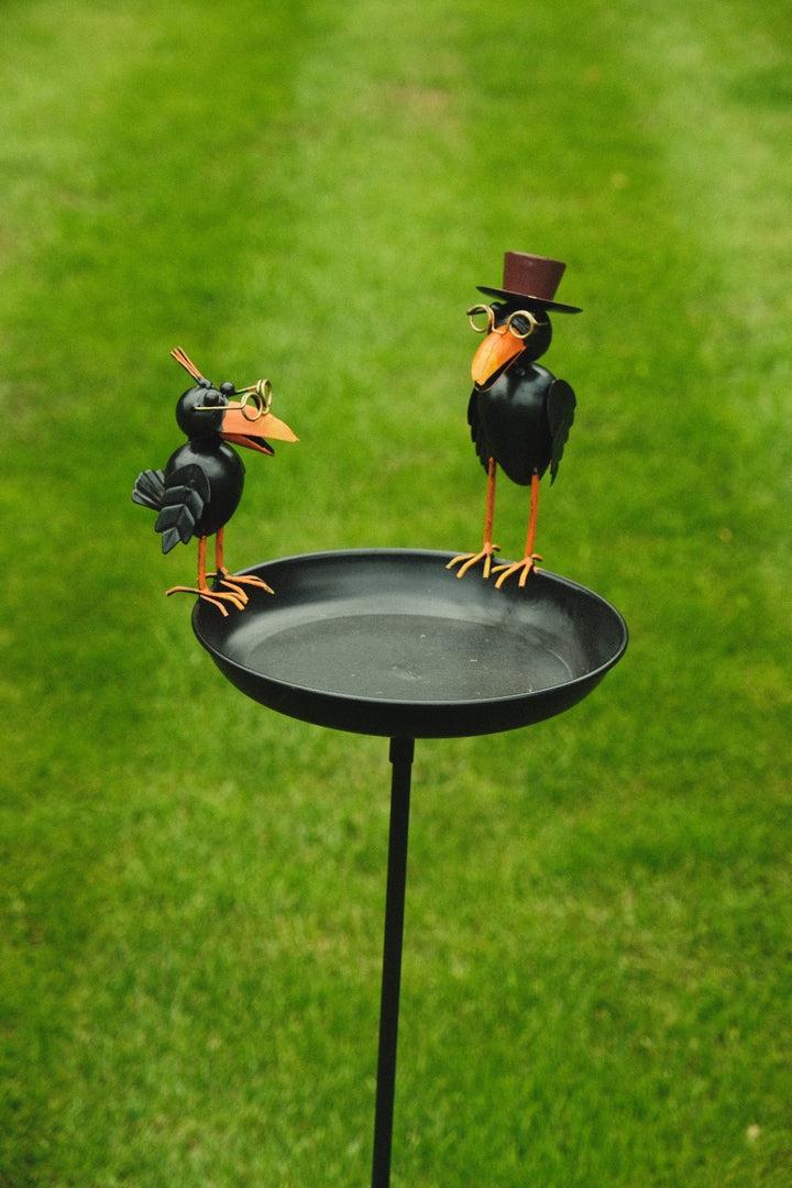 Crow Dad With Baby Birdbath Bird Bath Feeder Garden Water Bowl Gift Decor Stake17