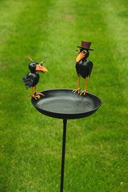 Crow Dad With Baby Birdbath Bird Bath Feeder Garden Water Bowl Gift Decor Stake17