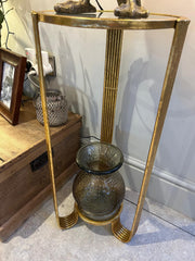 Elegant Gold Metal Accent Side Table With Glass Inserts Slim Home Decor Vintage0