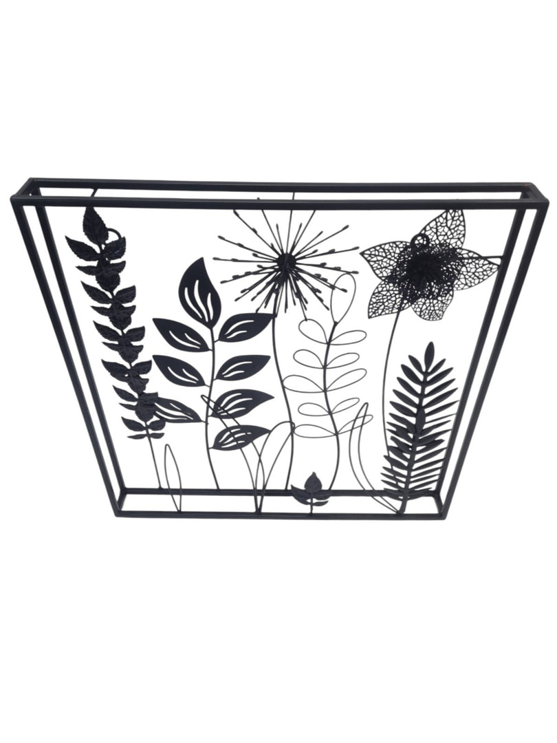 Black Metal Floral Wall Art Square Botanical Flower Leaf Hanging Home Decor Gift9