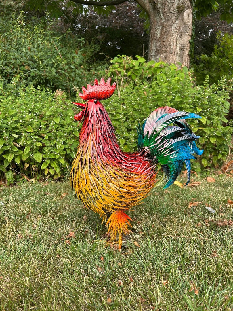 Rustic Metal Rooster Garden Ornament Bright Outdoor Yard Farmhouse Decor6