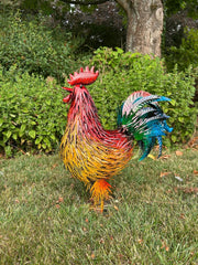 Rustic Metal Rooster Garden Ornament Bright Outdoor Yard Farmhouse Decor6