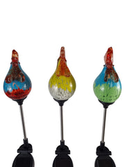 Set of 3 Solar Chicken Cockerel Lights Colourful Glass Garden Decor Stakes Gift21