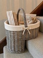 Natural Collection Wicker Stair Basket with Plain Liner Home Stairs Storage Tidy0