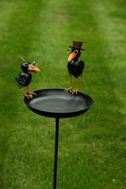Crow Dad With Baby Birdbath Bird Bath Feeder Garden Water Bowl Gift Decor Stake12