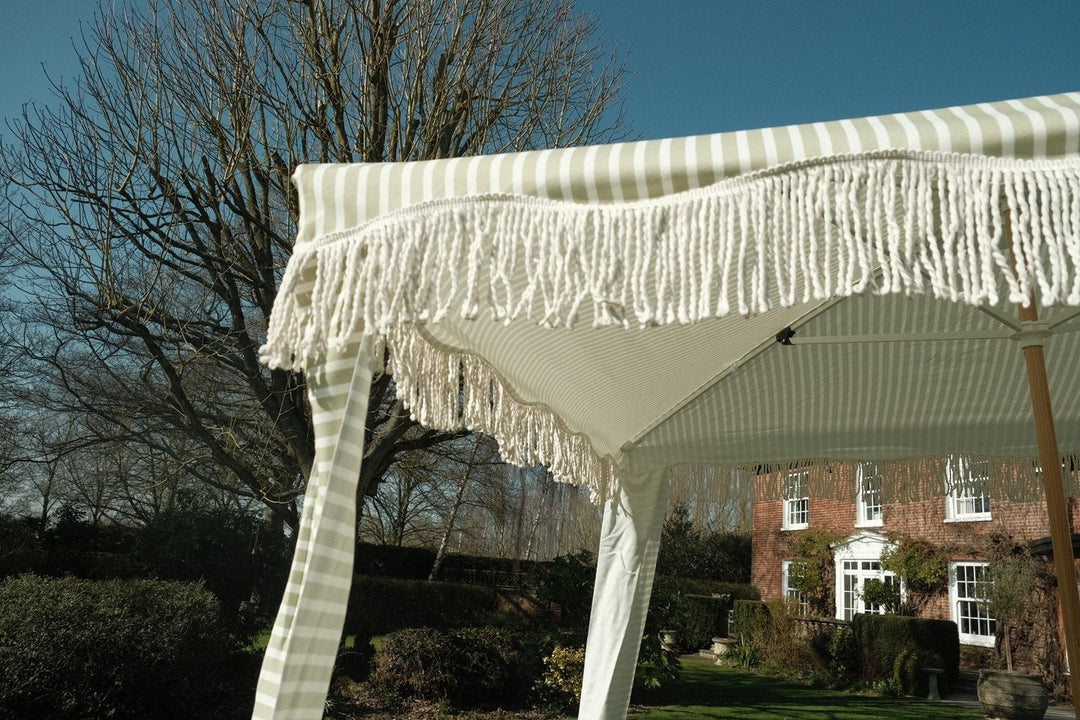 Green Stripe Gazebo Marquee Canopy Fringe Outdoor Garden Beach Cabana Style UK13