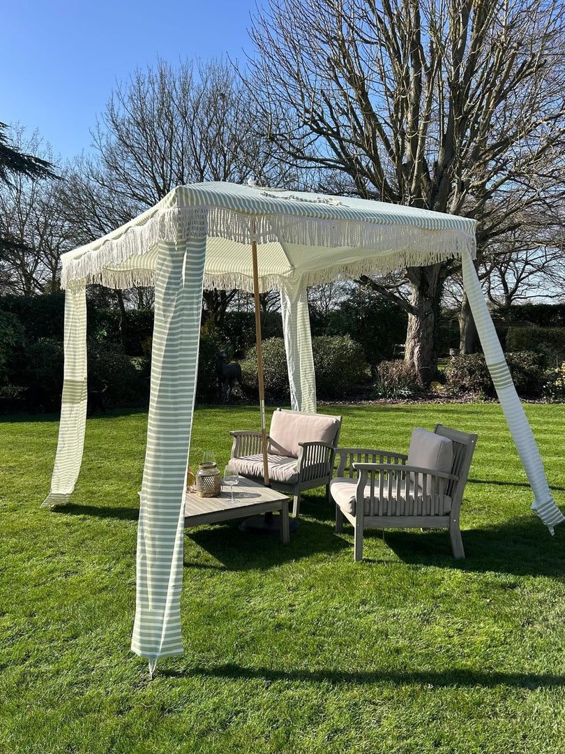 Green Stripe Gazebo Marquee Canopy Fringe Outdoor Garden Beach Cabana Style UK5