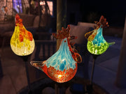 Set of 3 Solar Chicken Cockerel Lights Colourful Glass Garden Decor Stakes Gift0