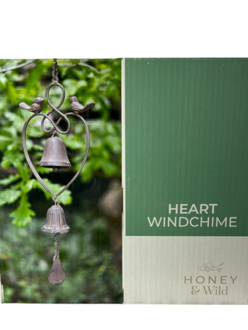 Brown Heart Hanging Windchime Garden Gift Outdoor Bell Bird Decoration Decor3
