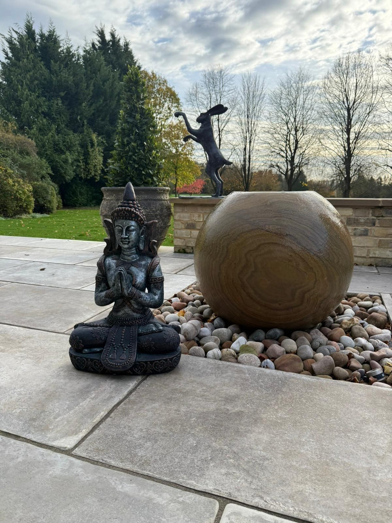 Extra Large Blue Bronze Silver Cross Leg Praying Buddha Garden Decor Decoration6