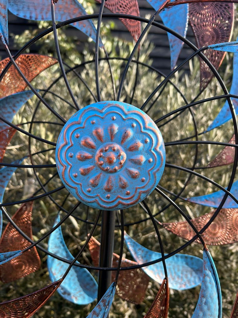XL Bronze & Blue Leaf Colourful Spinner Garden Decorative Spinning Stake Sensory4