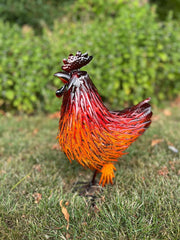 Decorative Metal Orange Red Hen Chicken Garden Statue Outdoor Lawn Ornament Farm5