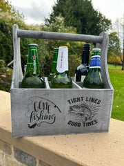 Wooden Beer Bottle Gift Box Carrier Fishing Fisherman Gift Novelty Xmas Large15