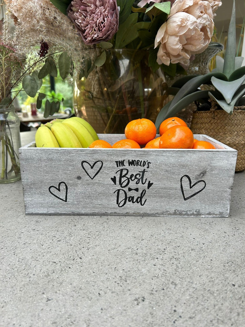 Worlds Best Dad Grey Gift Box Storage Wood Crate 2 Sizes Hamper Father Xmas9