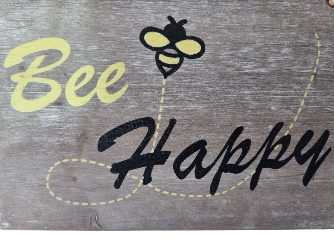 Bee Happy Wooden Garden Sign Hanging Plaque Notice Gift Love Nature Bumblebee10