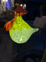 Set of 3 Solar Chicken Cockerel Lights Colourful Glass Garden Decor Stakes Gift6