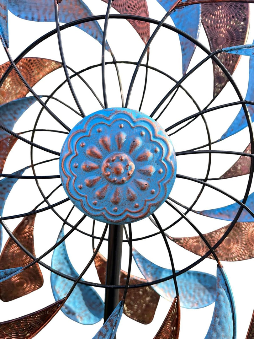 XL Bronze & Blue Leaf Colourful Spinner Garden Decorative Spinning Stake Sensory11