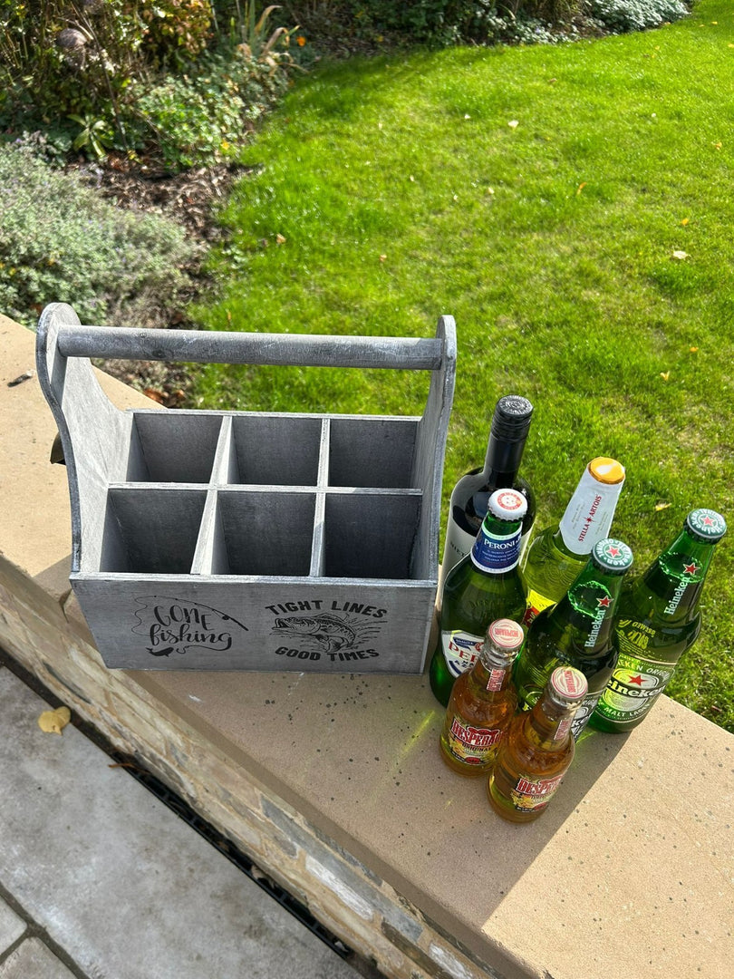 Wooden Beer Bottle Gift Box Carrier Fishing Fisherman Gift Novelty Xmas Large10