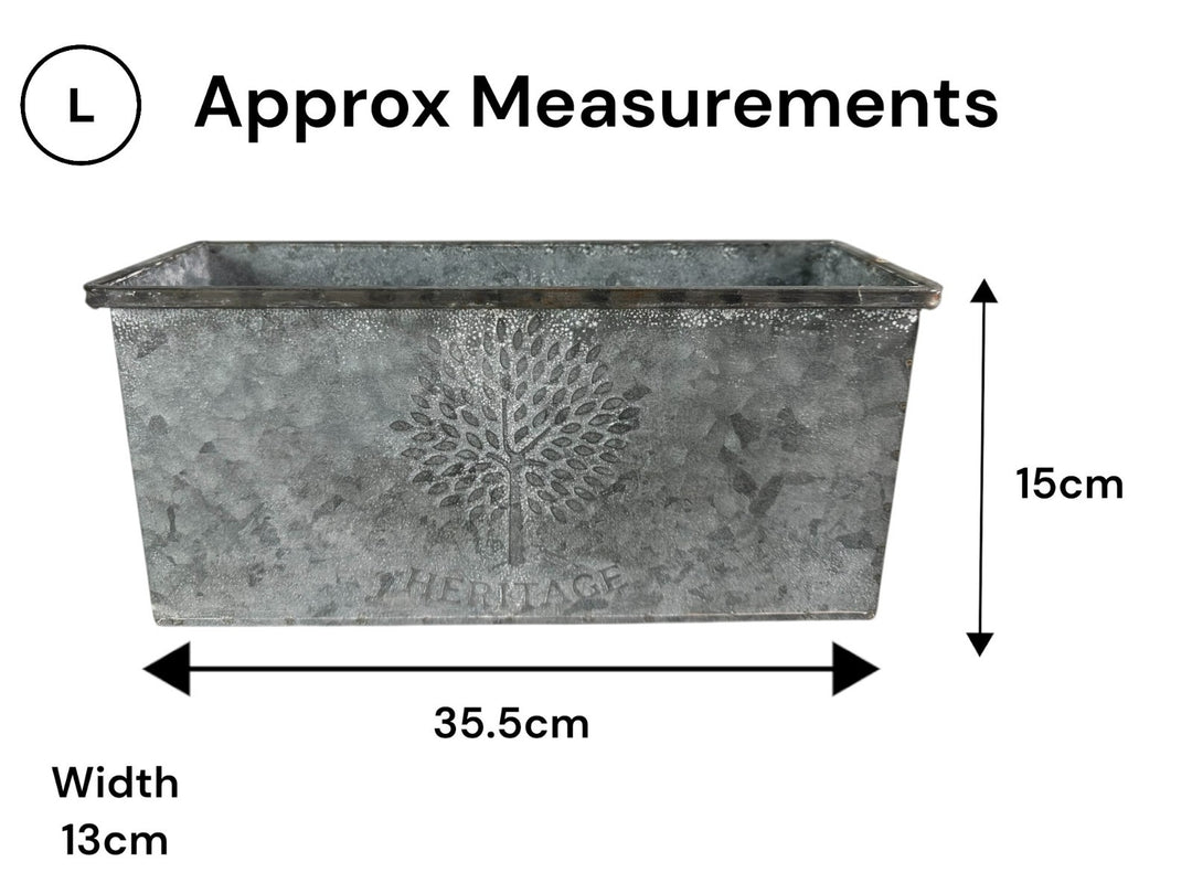 Set Of 3 Zinc Rectangular Garden Planters Plant Pot Embossed Heritage Tree4