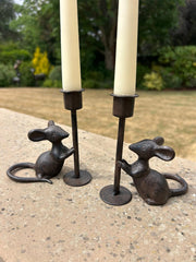 Pair of Cast Iron Mouse Candlestick Holders Mice Candle Sticks Rustic Decor Gift2