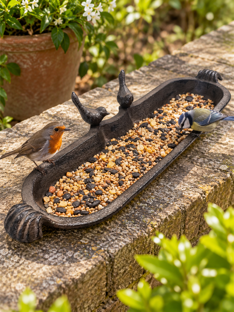 Cast Iron 2 Birds Trough Bird Feeder Seed Nut Garden Gift Ornament Decoration8
