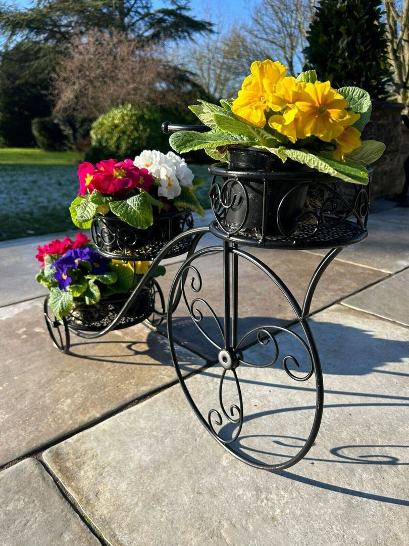 cycle plant pot 3 Tier Trike Pot Holder – Black Metal Garden Planter for Flowers & Herbs – Garden Stall