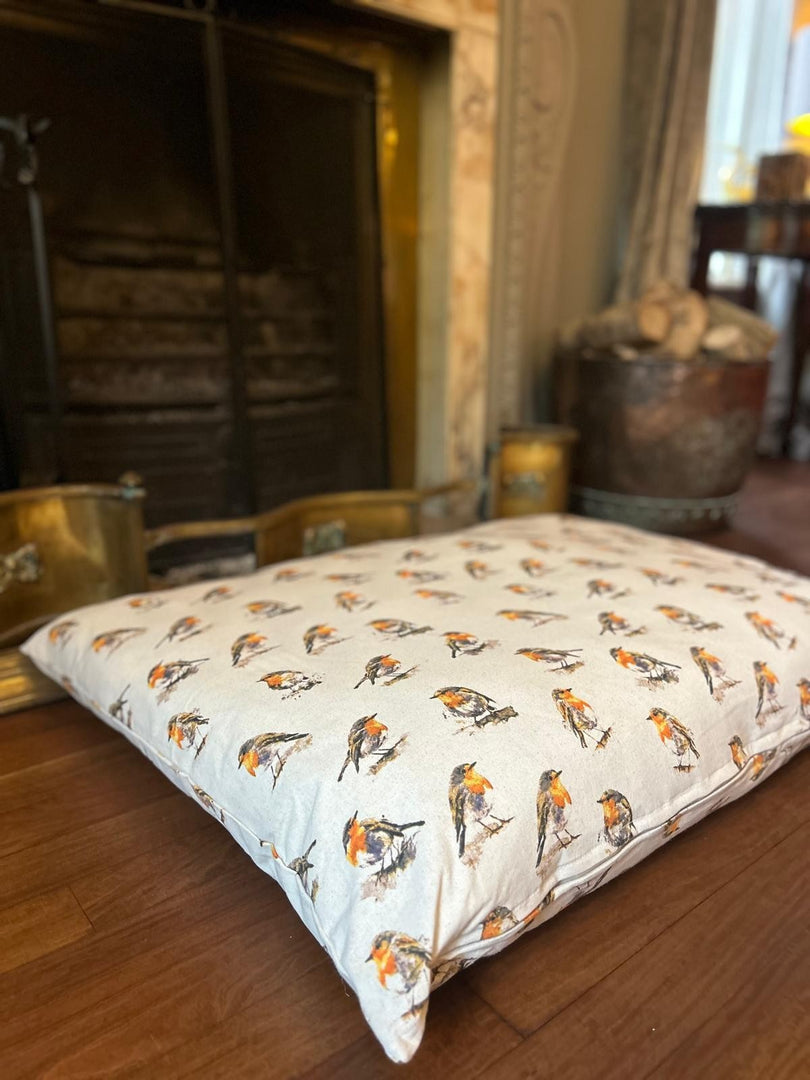 Robin Beige Nature Bird Floor Cushion Red Blue Dog Bed Christmas Indoor Gift15