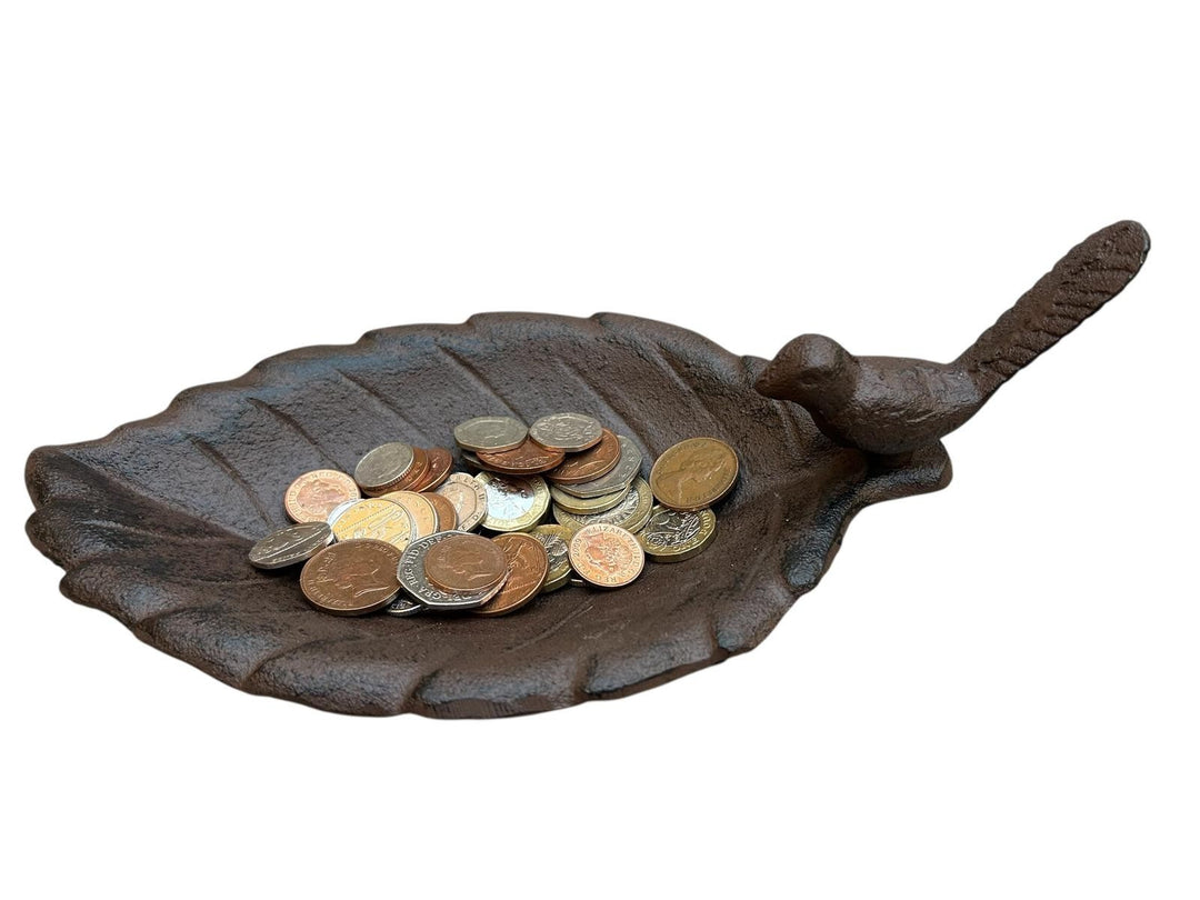 Cast Iron Leaf Bird Feeder Dish Seed Bowl Garden Gift Ornament Decoration Feed14