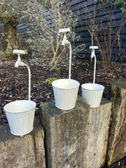 Set Of 3 Vintage Metal Plant Pots With Tap Handles Shabby Chic Garden Decor3