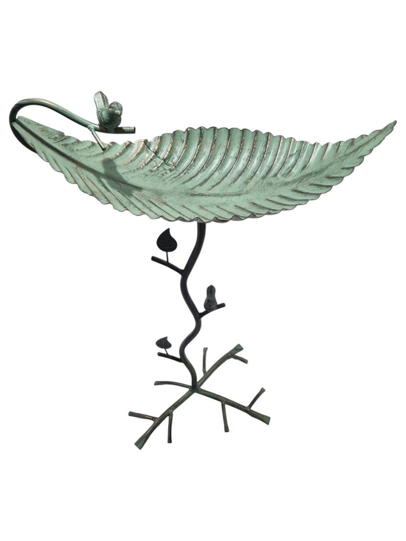 Vintage Style Verdigris Green Metal Bird Bath Feeder Leaf Design Garden Ornament9