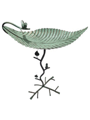 Vintage Style Verdigris Green Metal Bird Bath Feeder Leaf Design Garden Ornament9