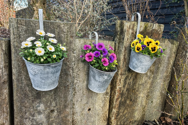 Set Of 3 Zinc Bumblebee Hanging Fence Plant Pots Bee Flower Pot Garden Balcony0