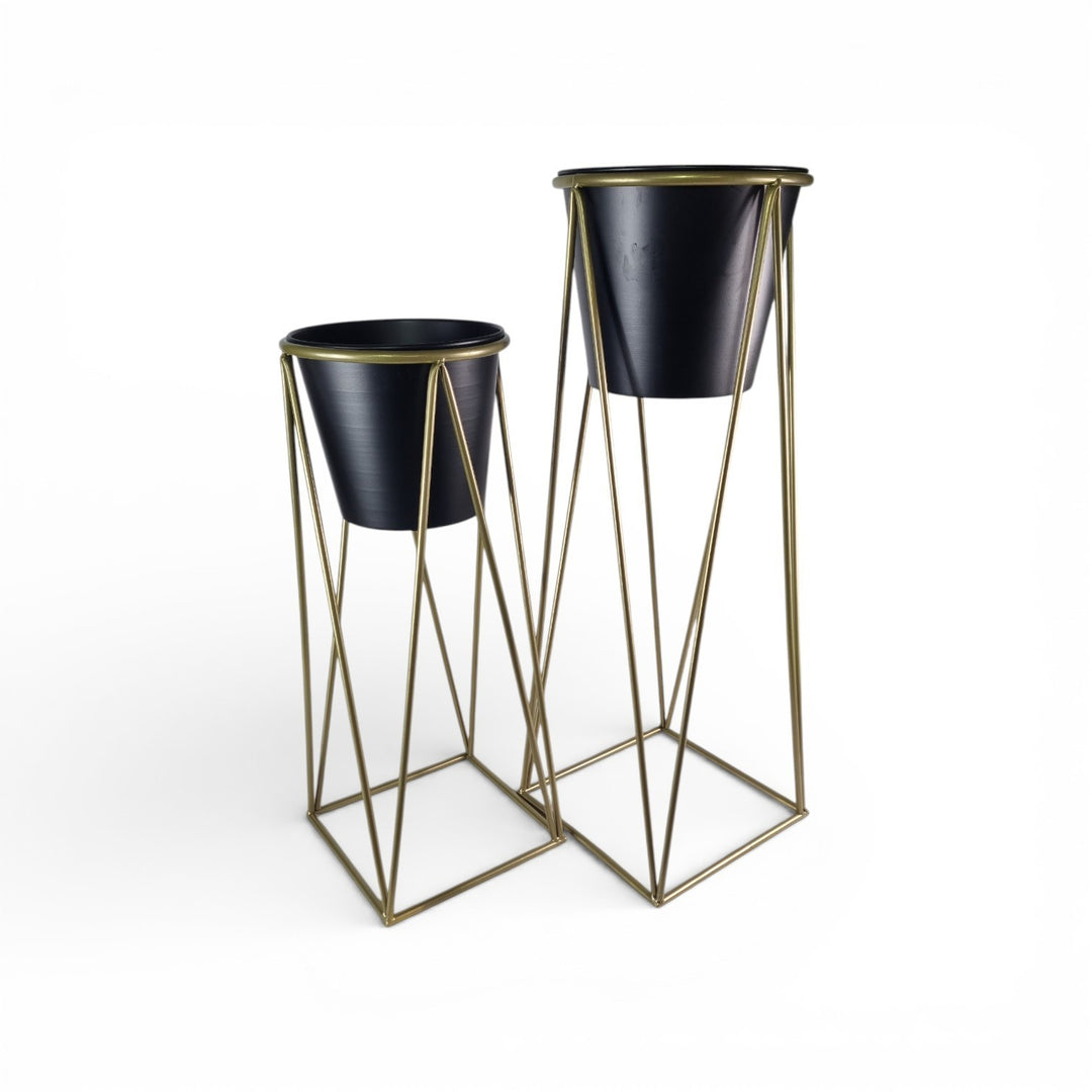 Black Plant Pot Stand Gold Frame Home Garden Decor Gift Set Of 2 Sizes Flower20