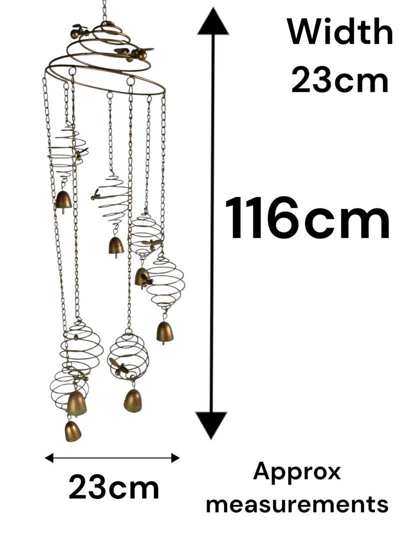 Spiral Bee Hanging Mobile With Bells Metallic Decorative Hanging Garden Ornament1