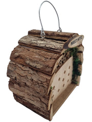 Small Wooden Insect Hotel Home Hanging Bug House with Bark Roof Garden Shelter5