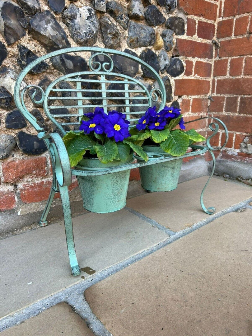 bench for plant pots Rustic Green Bench Planter – 2-Pot Garden Decoration – Garden Stall
