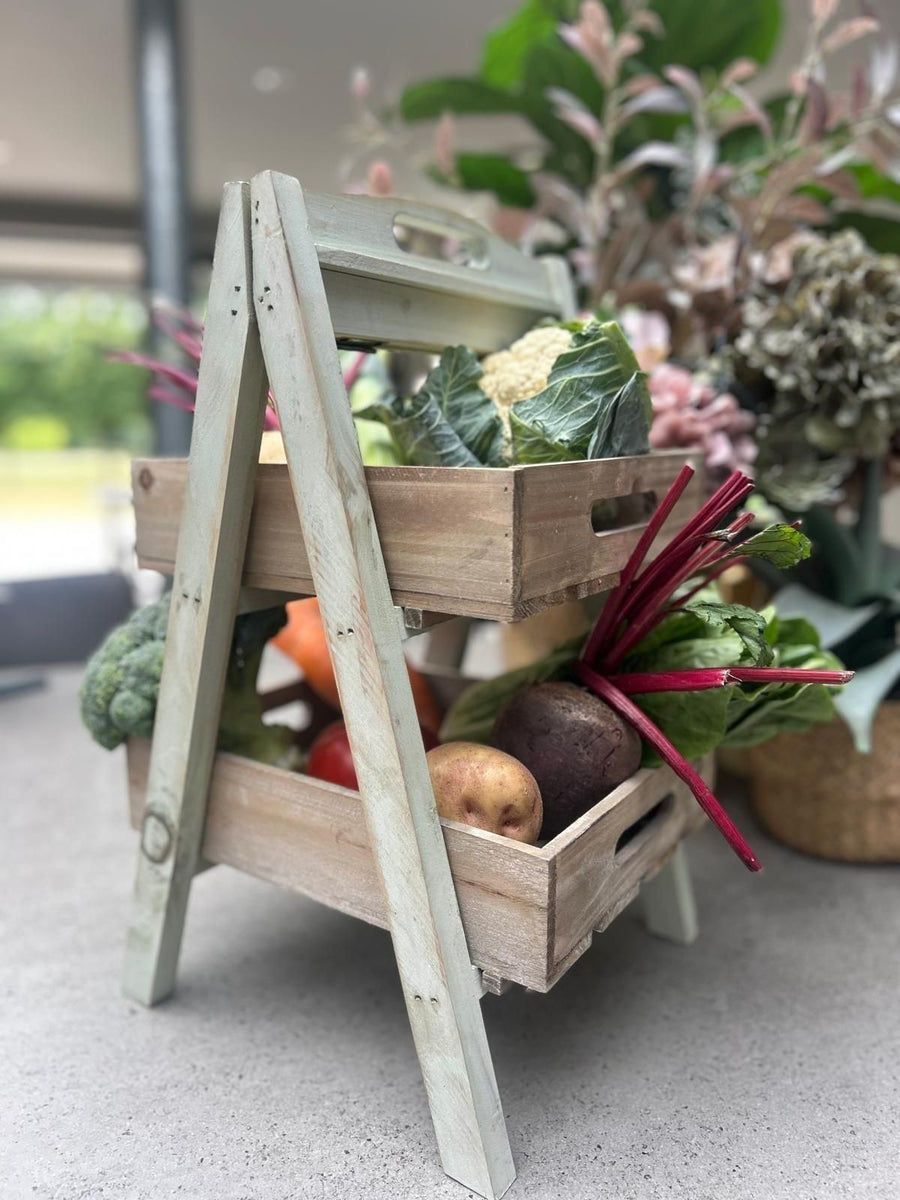 Wooden 2 Tier Vegetable Plant Storage Rack Green Tabletop Rustic Displ ...