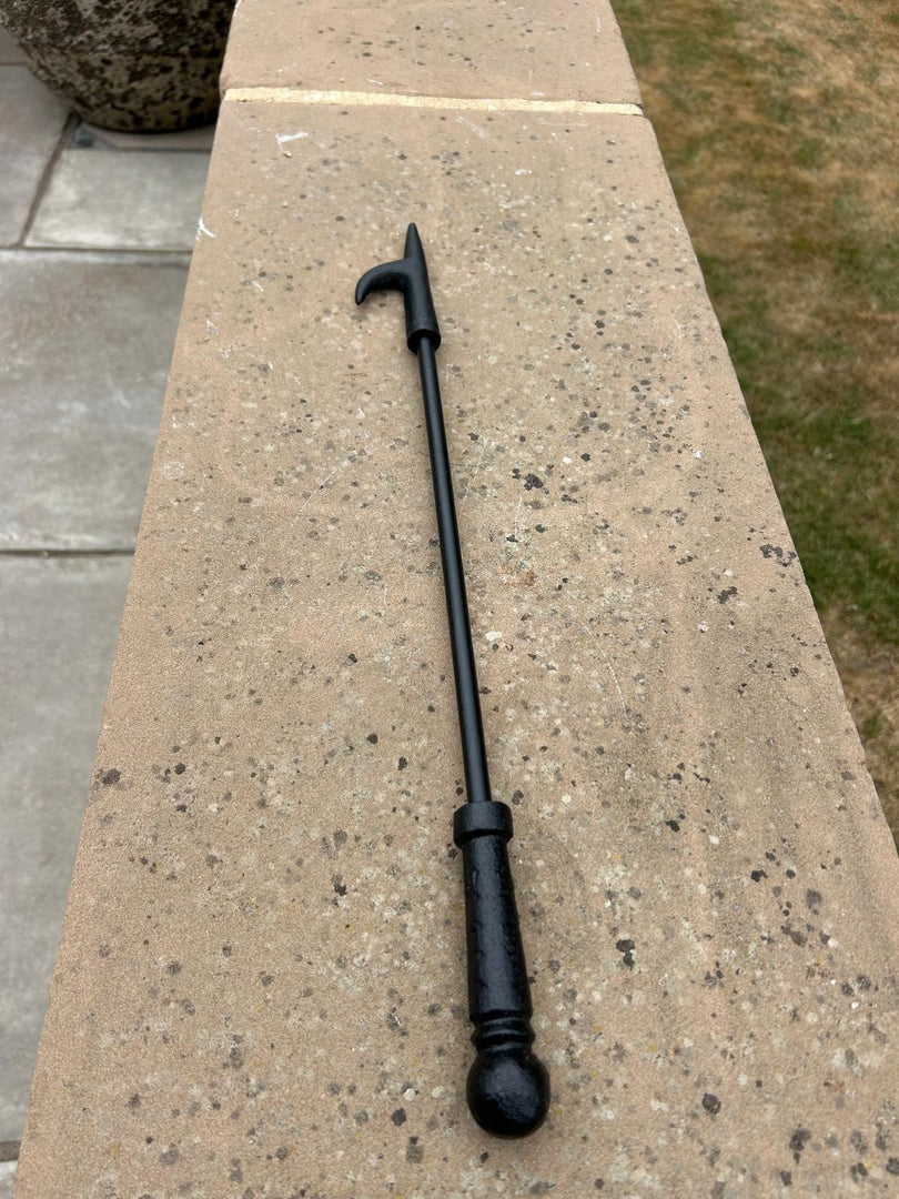 Vintage Black Cast Iron Fireplace Poker Fire Tool Hooked Handle Accessory Hook3