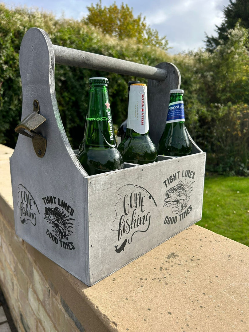 Wooden Beer Bottle Gift Box Carrier Fishing Fisherman Gift Novelty Xmas Large13