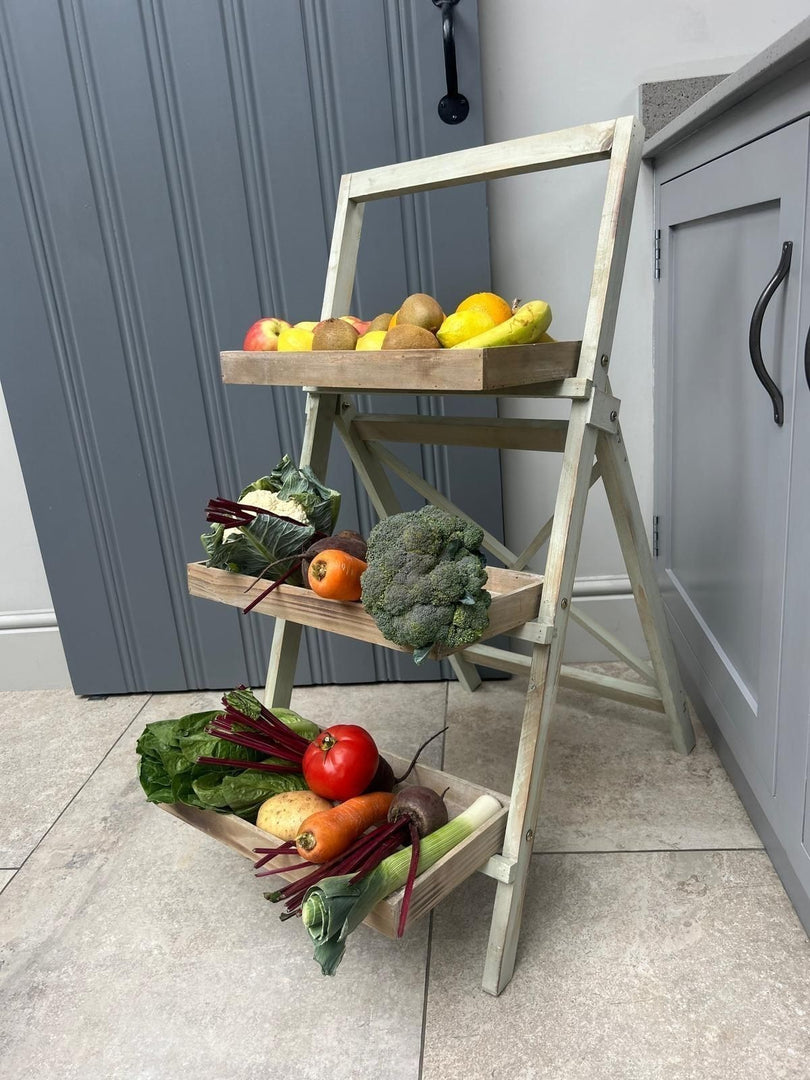 vegetable plant rack Wooden 3 Tier Vegetable Plant Storage Rack Sage Green Folding Rustic D – Garden Stall