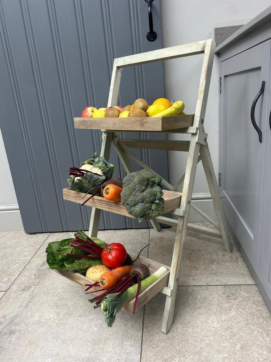 Wooden 3 Tier Vegetable Plant Storage Rack Sage Green Folding Rustic D ...