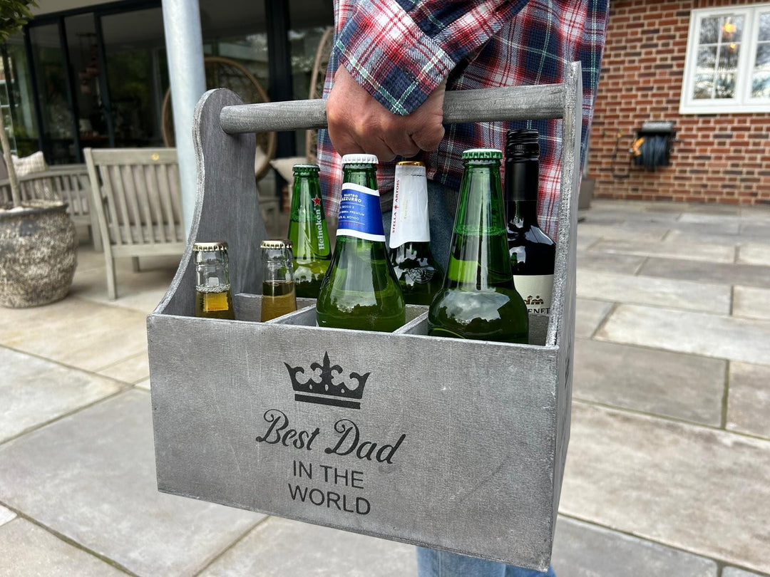 Wooden Best Dad In The World Bottle Gift Box Carrier Gift Novelty Xmas Large15