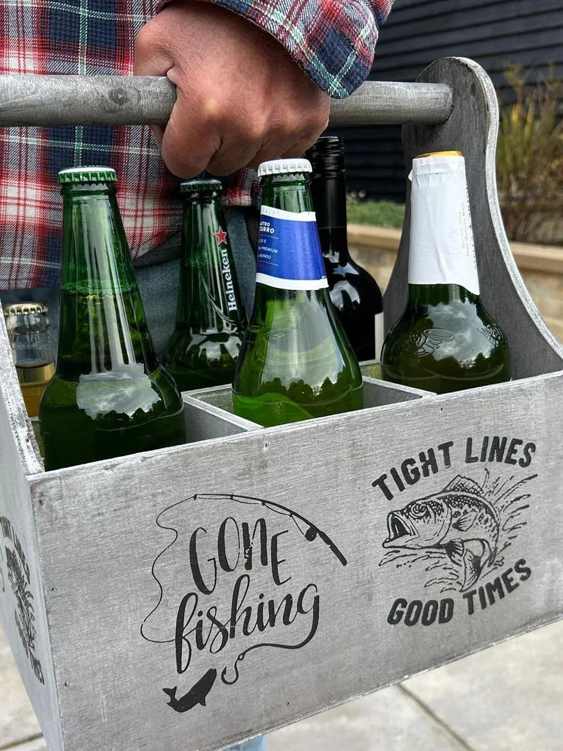 Wooden Beer Bottle Gift Box Carrier Fishing Fisherman Gift Novelty Xmas Large0