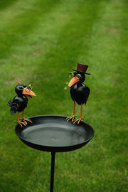 Crow Dad With Baby Birdbath Bird Bath Feeder Garden Water Bowl Gift Decor Stake20