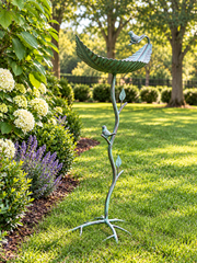 Vintage Style Verdigris Green Metal Bird Bath Feeder Leaf Design Garden Ornament7