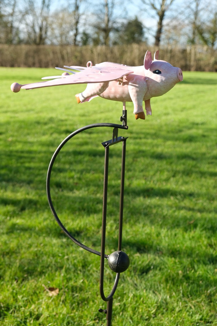 Kinetic Rocking Pig Flying Pig Rocking Balancing Garden Ornament Decoration Pink Animal Ro ...