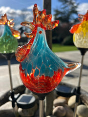 Set of 3 Solar Chicken Cockerel Lights Colourful Glass Garden Decor Stakes Gift12