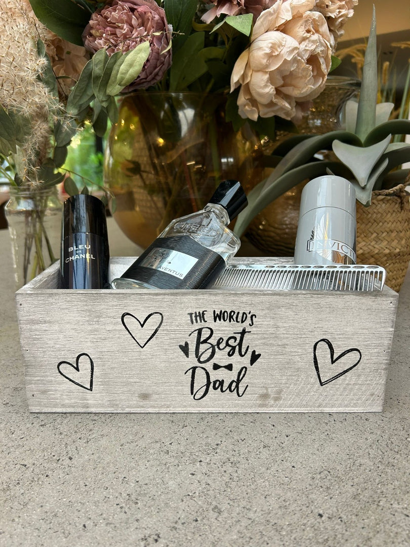 Worlds Best Dad Grey Gift Box Storage Wood Crate 2 Sizes Hamper Father Xmas4